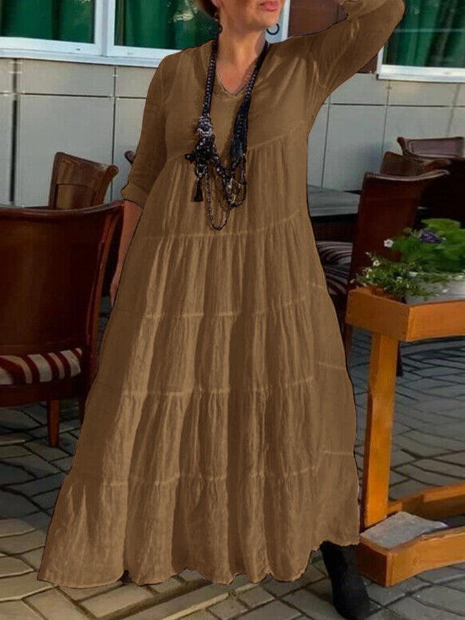 Long Sleeves V Neck Maxi Dress