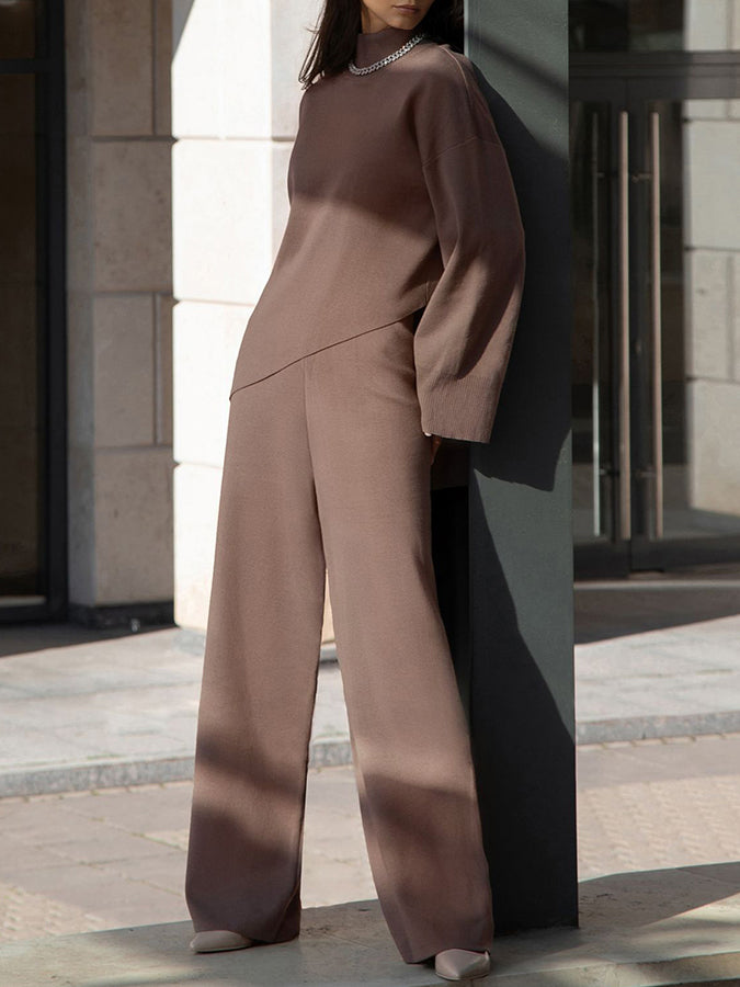 Knitted Long Sleeves Sweater and Pants Two Pieces Sets