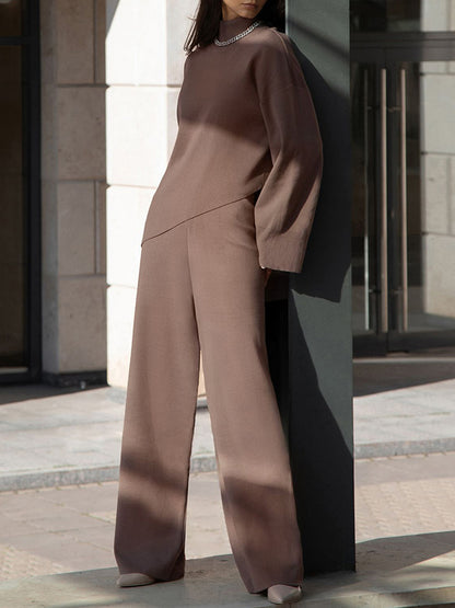 Knitted Long Sleeves Sweater and Pants Two Pieces Sets