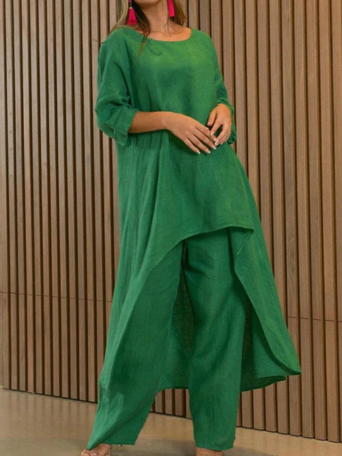 Long Sleeves Round Neck Shirt and Pants Sets