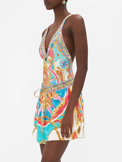 Printed One Piece Swimsuit and Shorts Swimwear