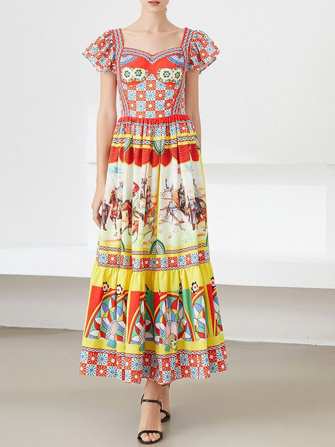 Short Sleeves Printed Maxi Dress