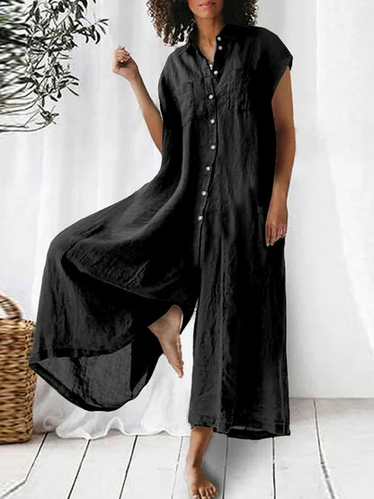 Short Sleeves Wide-leg Pants Jumpsuits