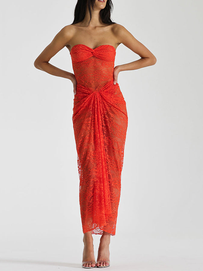 Lace Off Shoulder See-through Maxi Dress