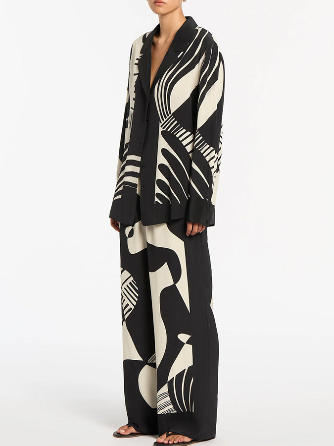 Long Sleeves Printed Blouse and Pants Sets
