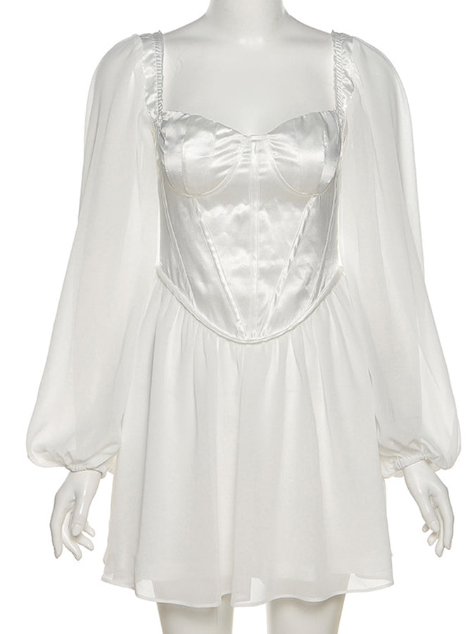 Long Sleeves Square Neck Croset Mini Dress