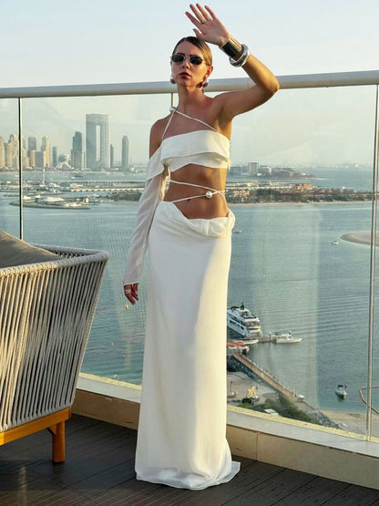 Ruffled Bandeau One-shoulder Top and Skirt