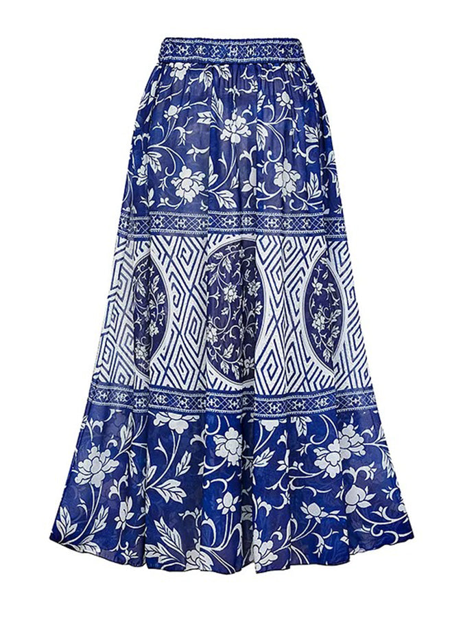 Asymmetrical Ruffle Printed One Piece Swimsuit and Skirt