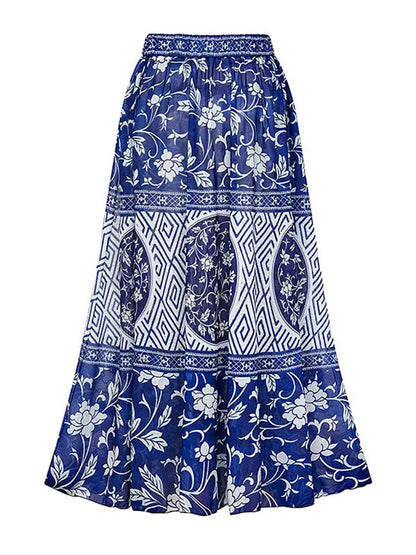 Asymmetrical Ruffle Printed One Piece Swimsuit and Skirt