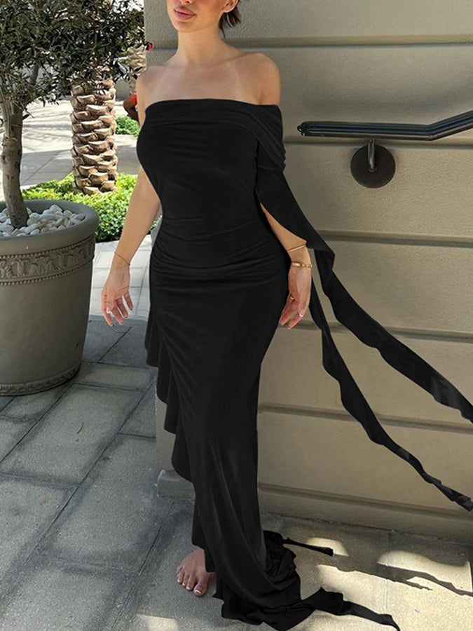 Off Shoulder Ruffle Maxi Dress