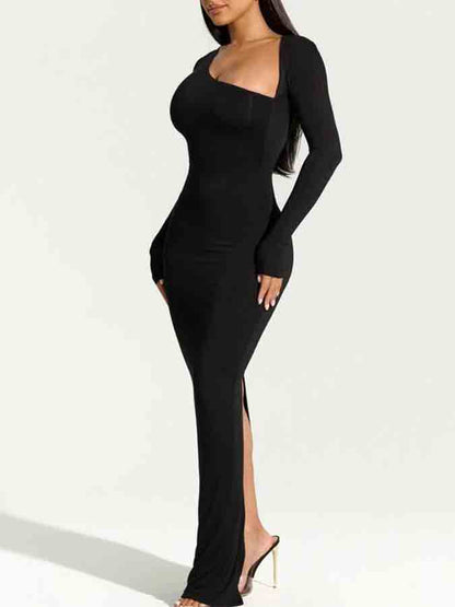 Black Long Sleeves Slim Maxi Dress