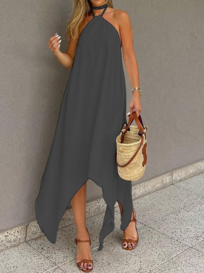 Halter Asymmetric Holidy Maxi Dress