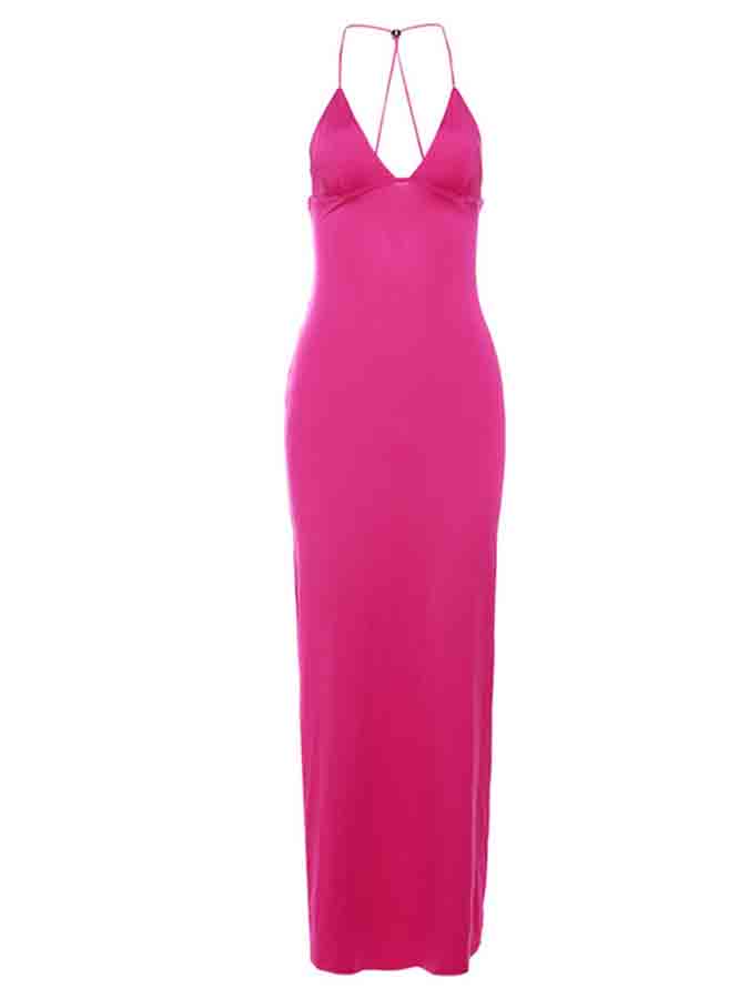 Backless Halter Printed Slim Maxi Dress