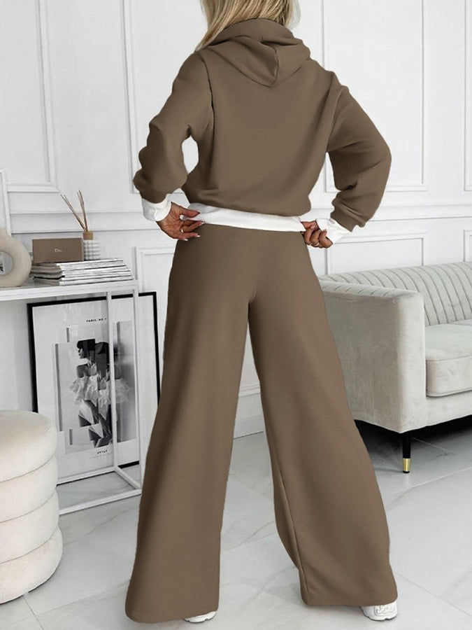 Paneled Two Pieces Hoodie and Pants Set