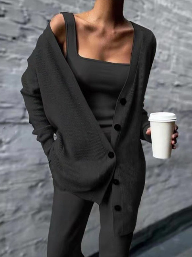 Knitted Cardigan and Vest and Pants Three Pieces Sets
