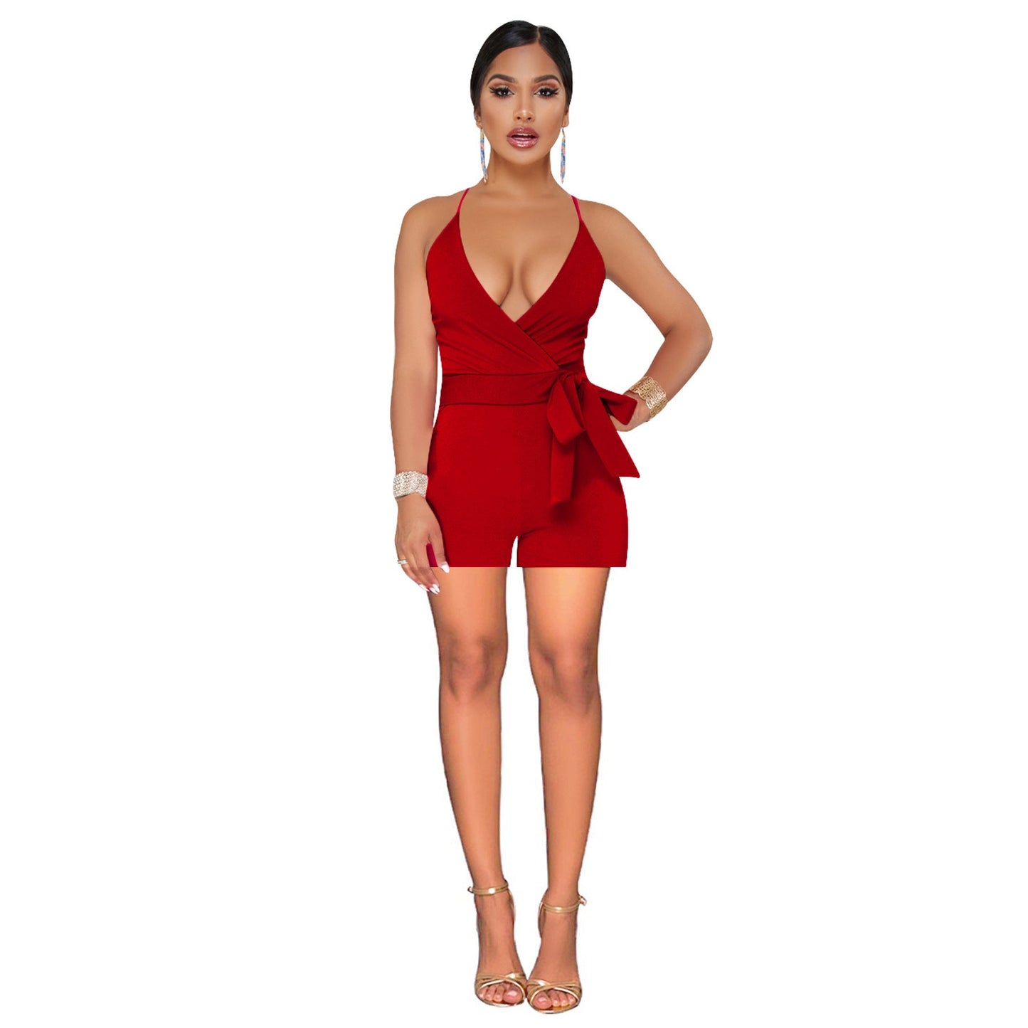 Deep V Plunge Neck Romper