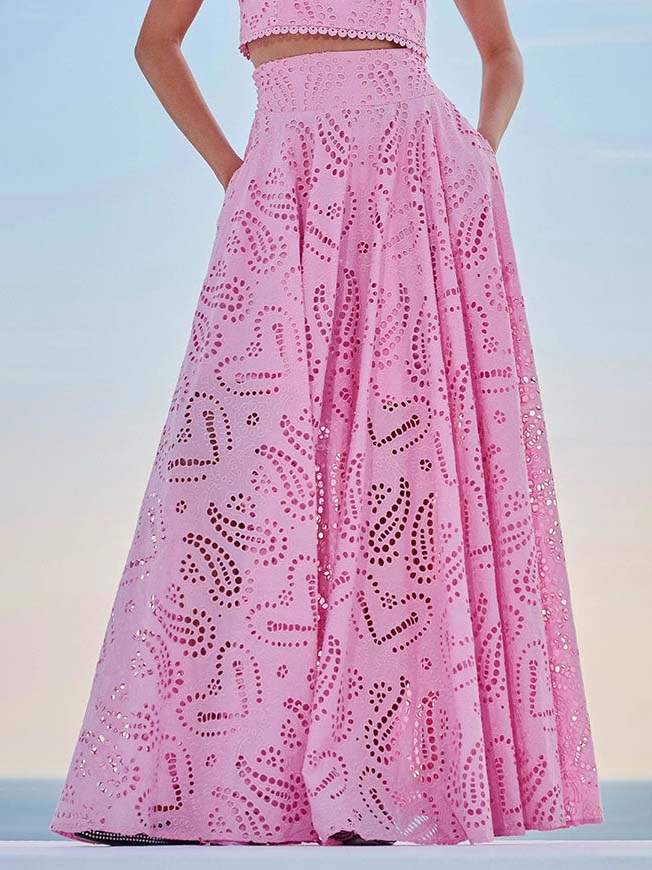 Exquisite Embroidered Hollow Lace Long A-line Skirt