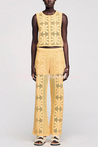 Embroidered Hollow Elastic Waist Wide-leg Pants
