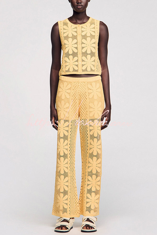 Embroidered Hollow Elastic Waist Wide-leg Pants