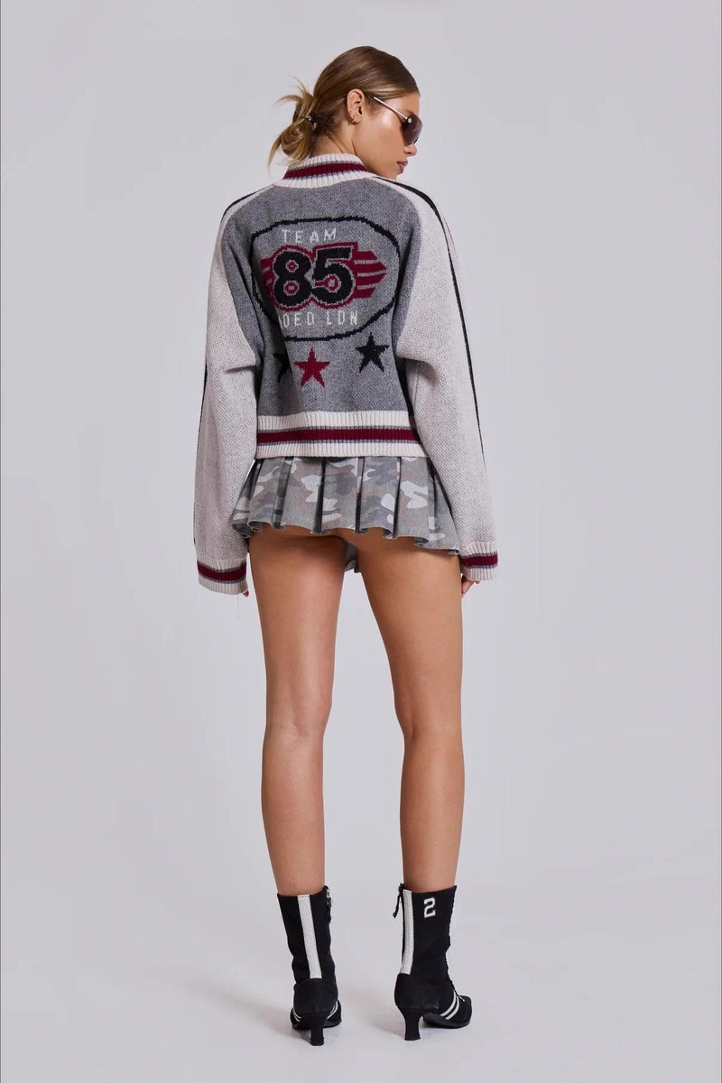 Retro Gothic Colorblock Zip-up Knit Sweater