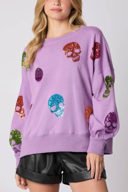 Halloween Skull Sequined Loose Sweatshirt