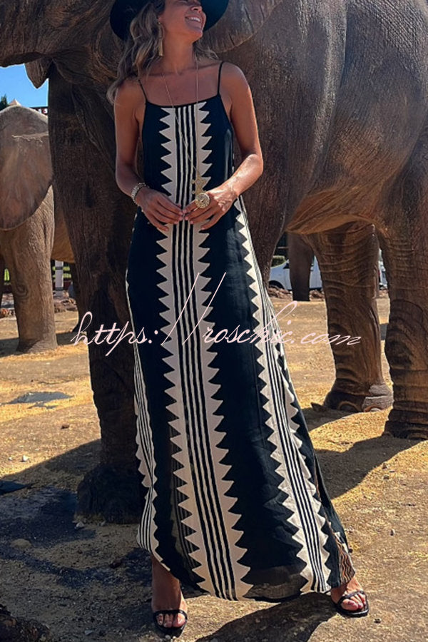 Take a Trip Print Backless A-line Maxi Dress