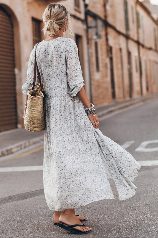 Multicolor V Neck Slits Maxi Dress