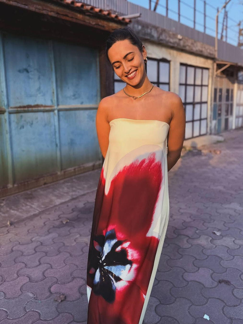 Print Backless Tube Belt Maxi Dress