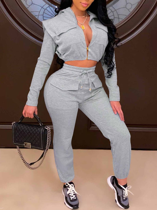 Crop Top Drawstring Skinny Pants Set Bo3023