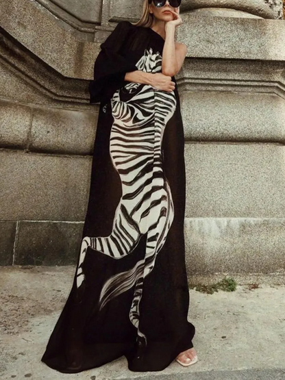 Zebra Print One Piece Swimsuit and Shirt Long Skirt