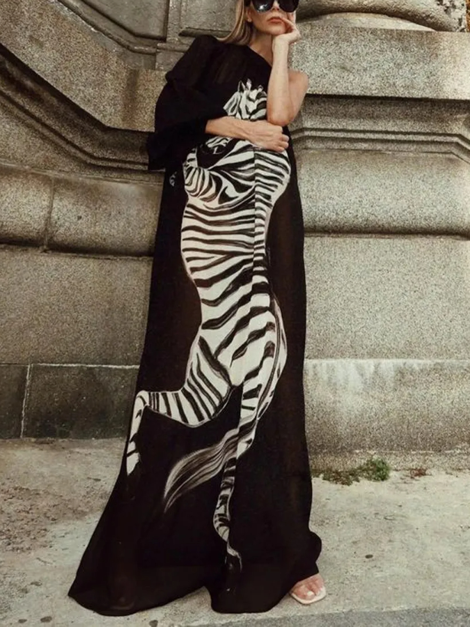 Zebra Print One Piece Swimsuit and Shirt Long Skirt