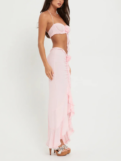 Plain 3d Flowers Bikini and Skirt