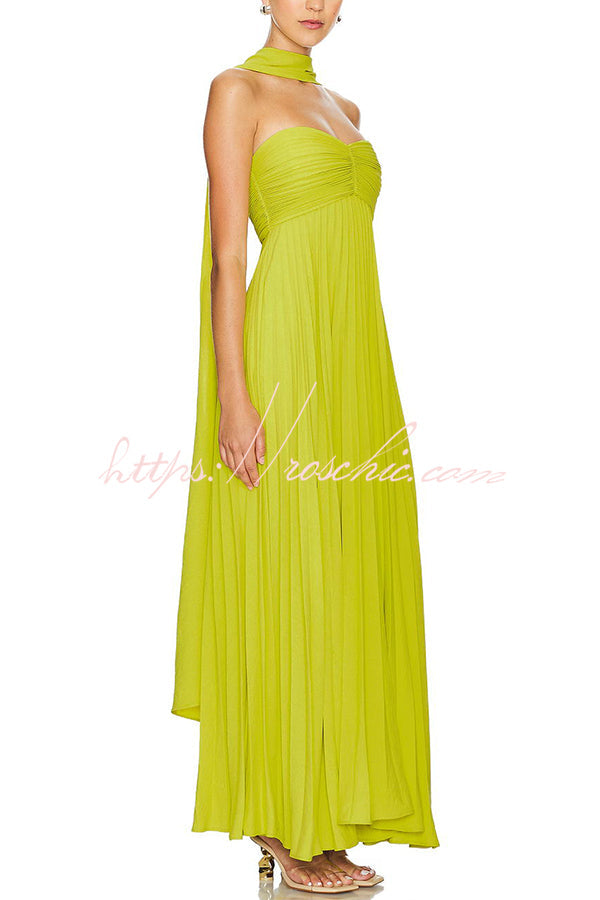 Exquisite Princess Pleated Off Shoulder With Scarf Party Maxi Dress