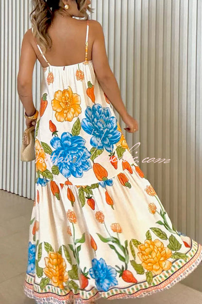 Print Halter Back Loose Pocket Full Hem Maxi Dress