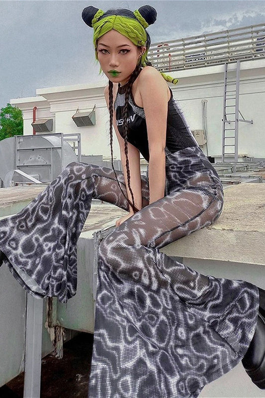 High Waist Mesh Flare Pants