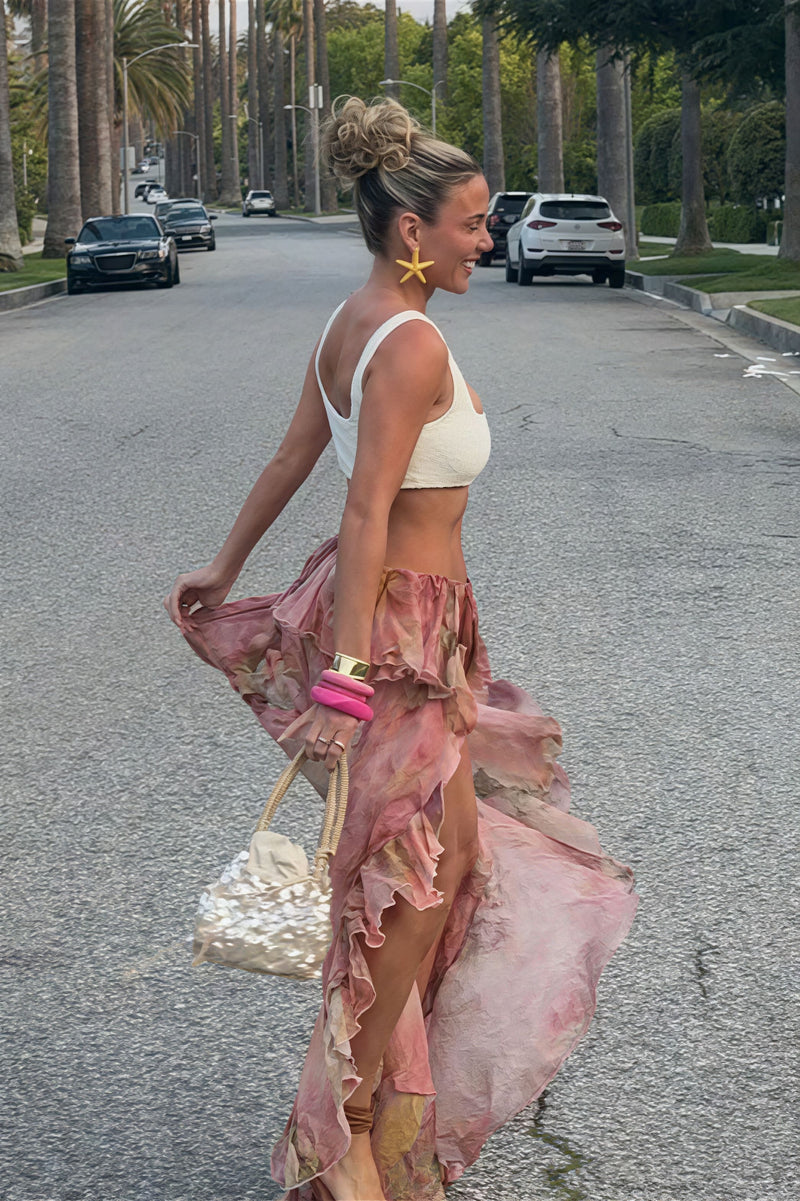 Ruffled Asymmetrical Layered Skirt