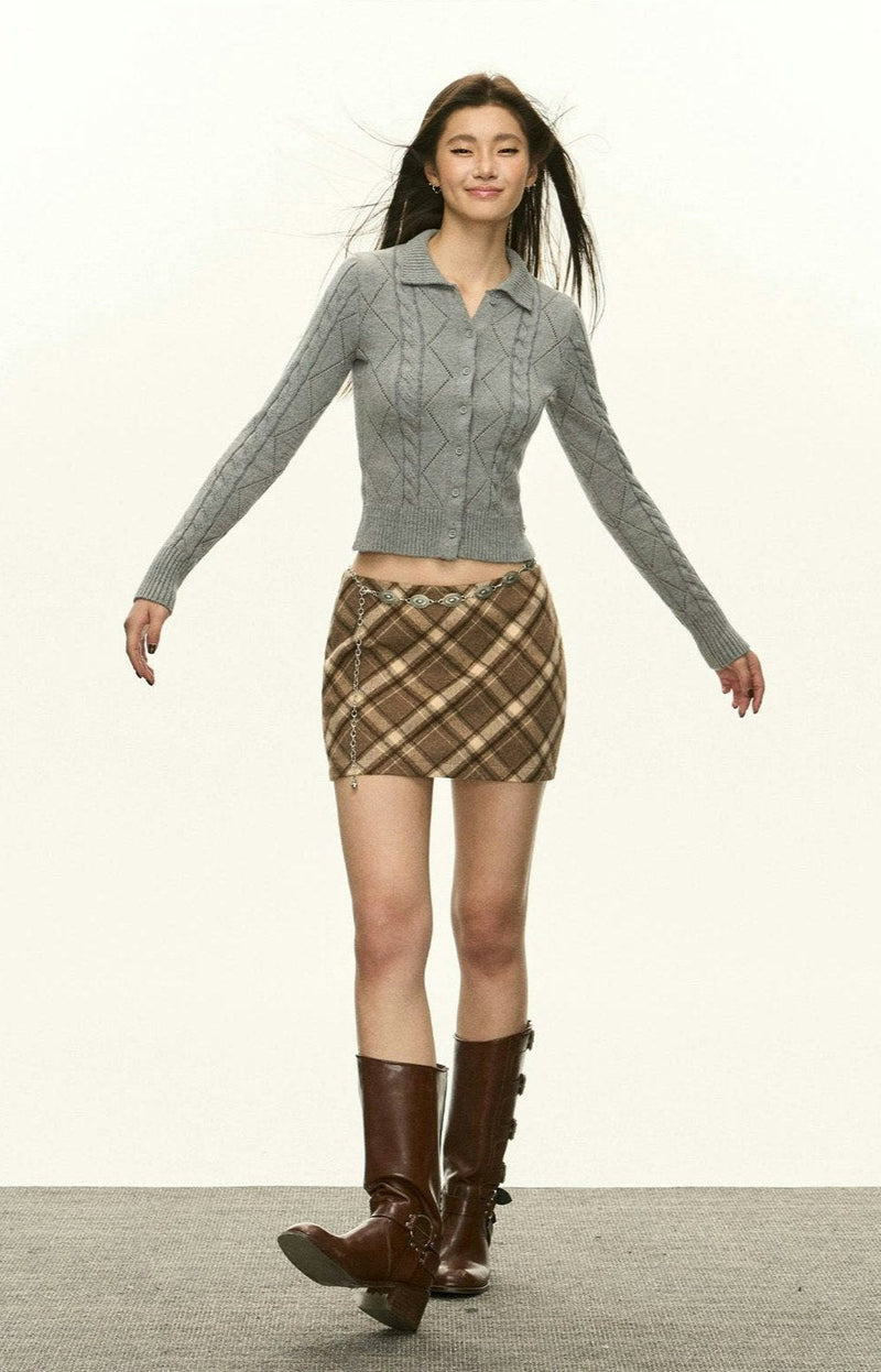 Diamond Knit Collared Cardigan