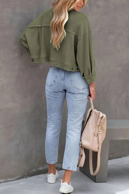 Waffle Cardigan Short Top Jacket