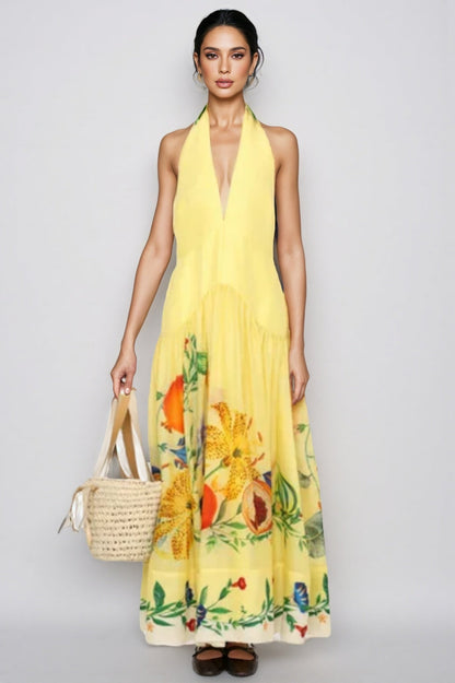 Hunte Yellow Backless Maxi Dress