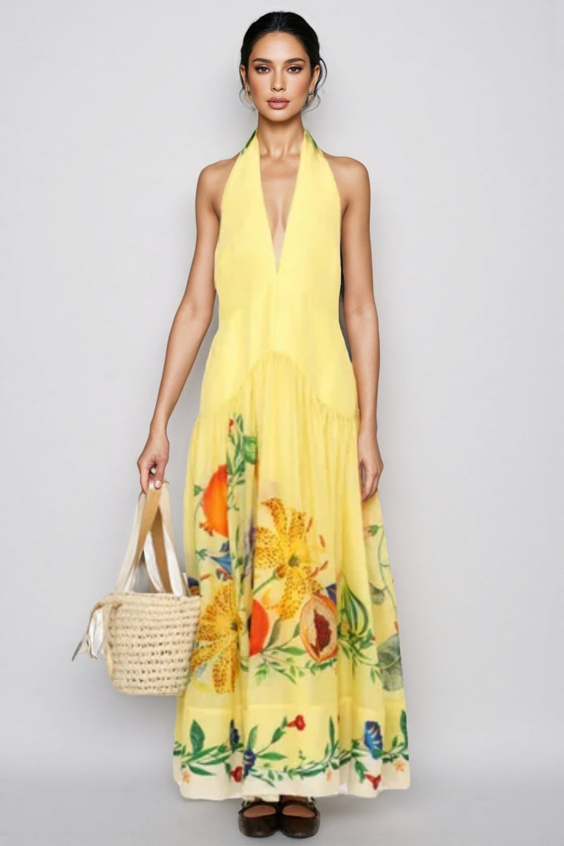 Hunte Yellow Backless Maxi Dress