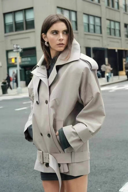 Double Breasted Stand Collar Retro Coat