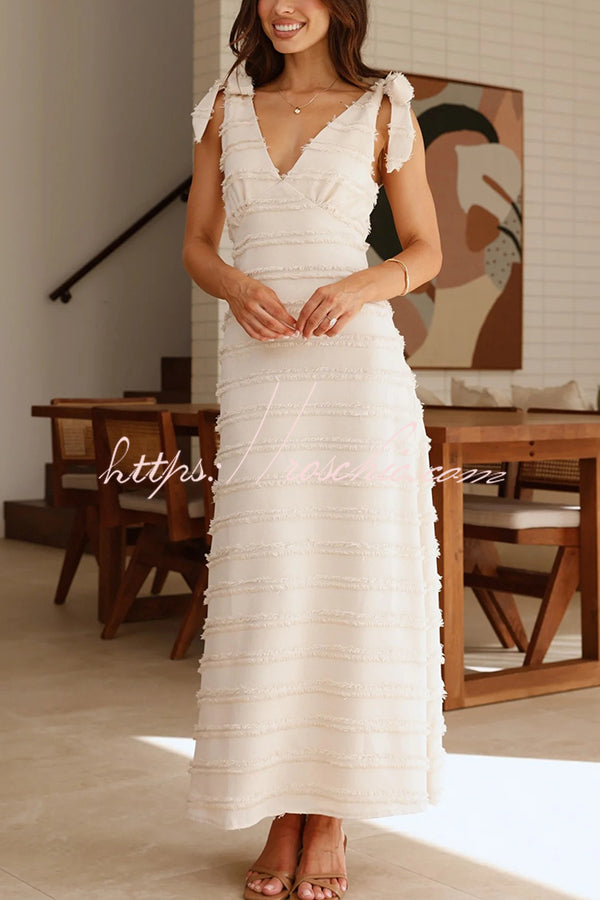 Color V-neck Sling Lace Up Vacation Maxi Dress