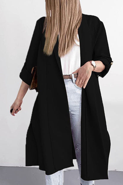 Lapel 3\/4 Sleeve Slit Cardigan