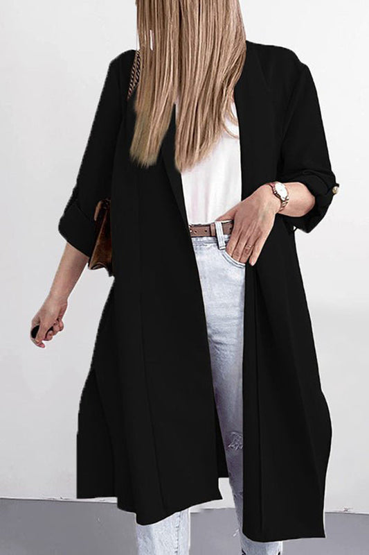 Lapel 3\/4 Sleeve Slit Cardigan