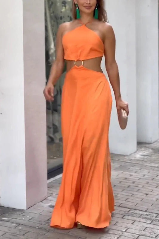 Halter Neck Backless Sleeveless Maxi Dress