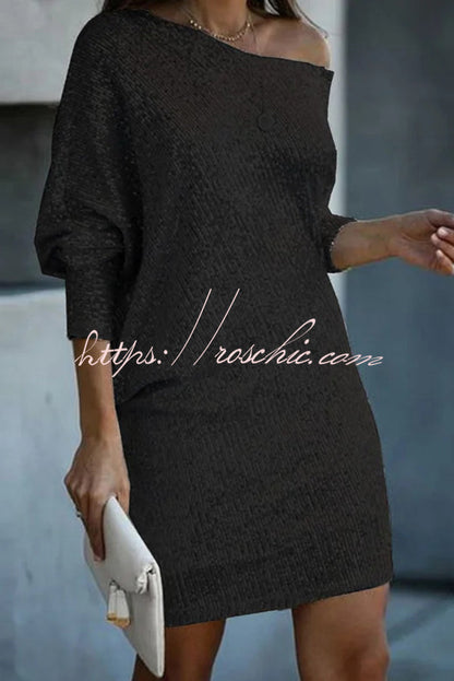 Sequined Off-shoulder Loose Mini Dress