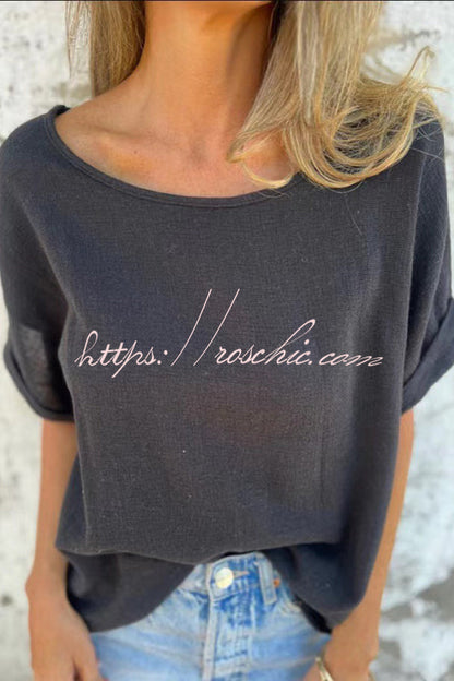 Linen Blend Crew Neck Short Sleeve Loose T-shirt