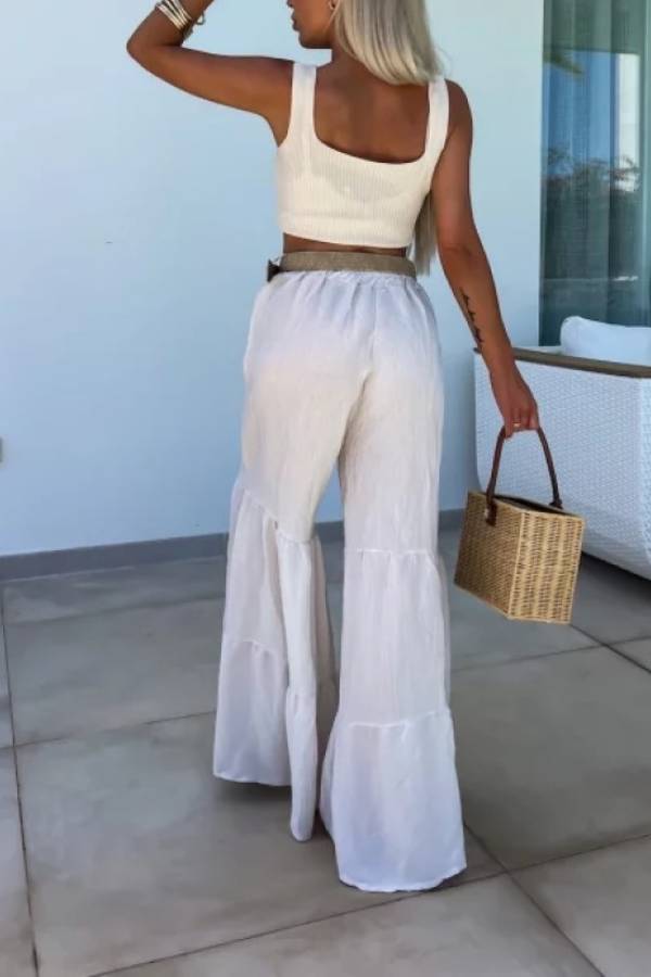 Elastic Pants High Waisted Flared Pants