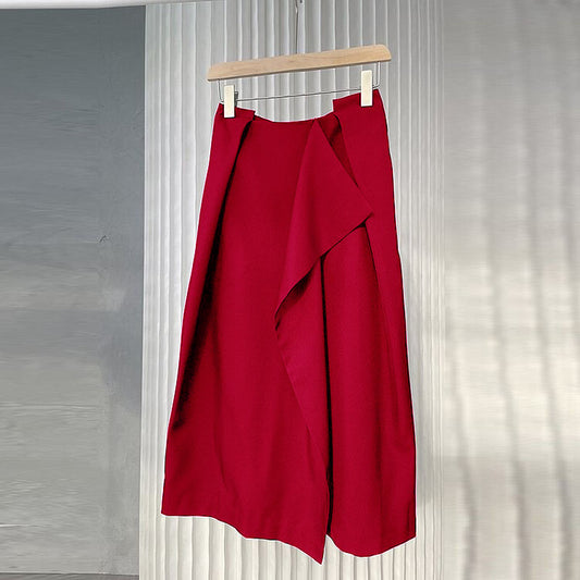 4.29stylish Red Irregular Pleated Patchwork Skirt