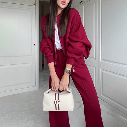 Zip Up Jacket Hooded Two-piece Set